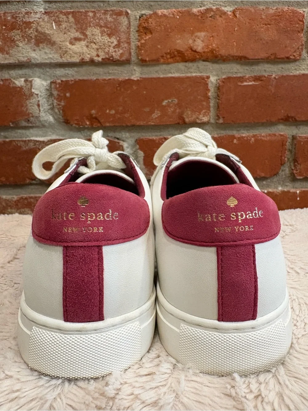 Kate Spade New York Fez White Leather Suede Spade Platform Sneakers Size 8B